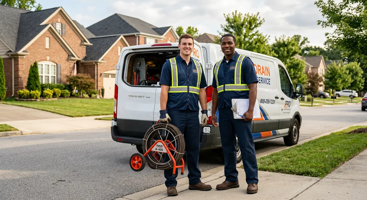Sewer and drain service team with equipment ready for work in Henderson